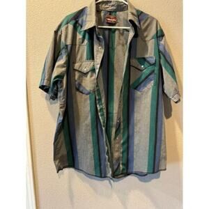 Wrangler Mens XL Short‎ Sleeve Button Down Striped Shirt
